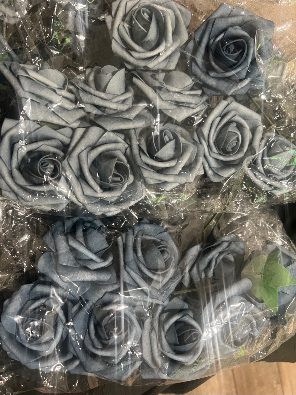 48 Faux Blue Roses with Green Leaves - Picture 6 of 7